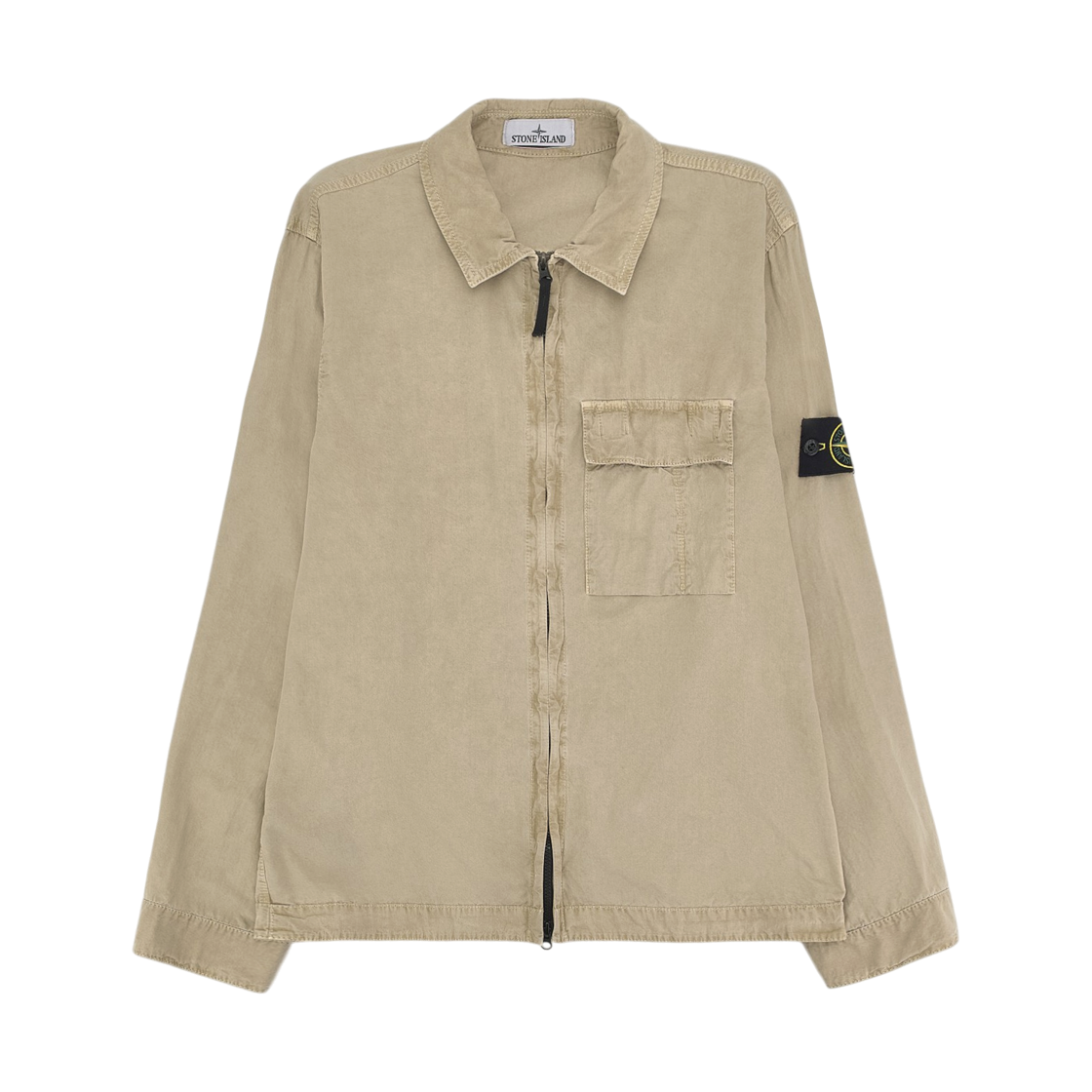 L1S1512000-08S00WN-V019A Stone Island 1200008 Brushed Organic Cotton Canvas Old Effect Regular Fit Zip Up Overshirt with Pocket Desert - 26SS