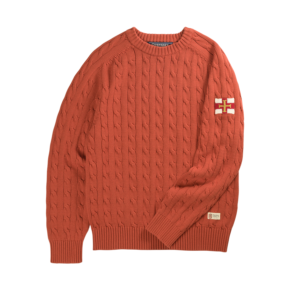 GW2CKN01-ord Guernsey Woollens Cotton Cable Sweater Orange