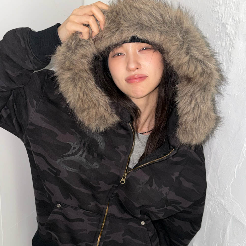 아모우 [기모] AM 히피 후드 집업 블랙(AMOU [Fleece] AM hippy Hoodie Zip-up Black) - 5
