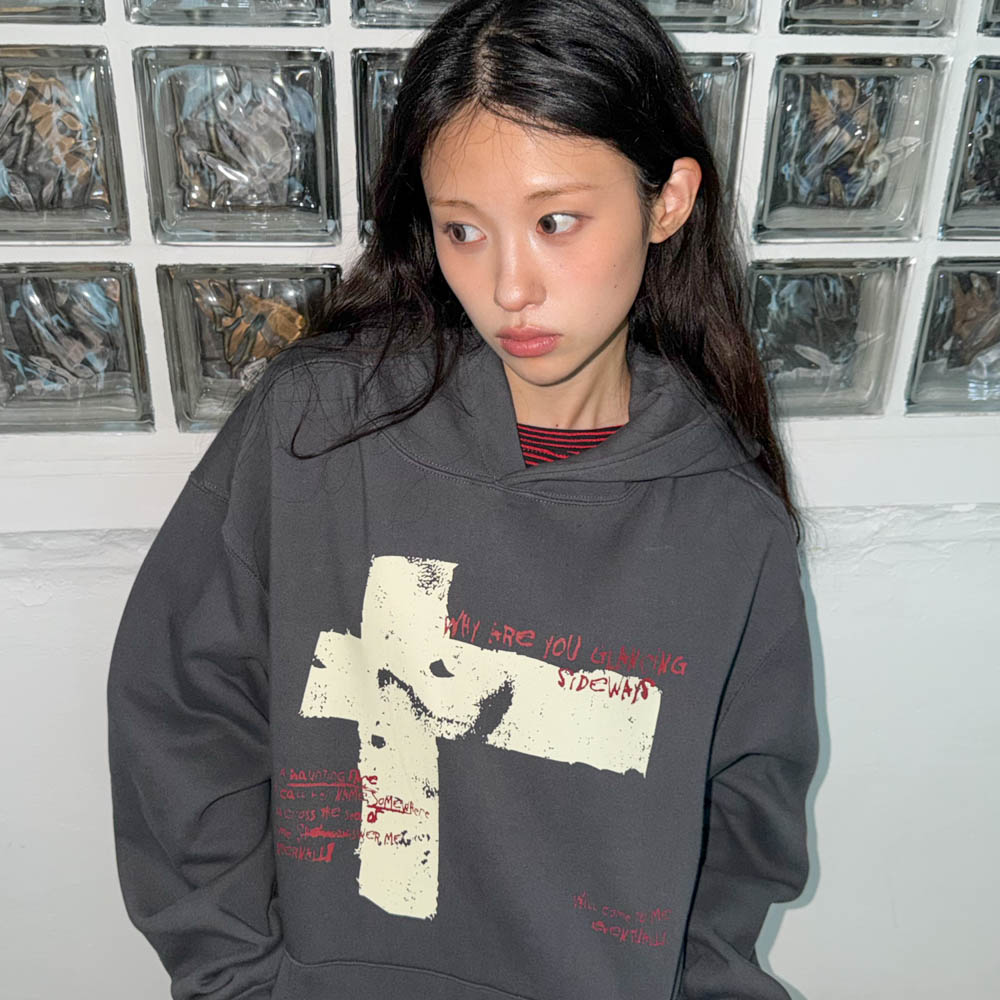 아모우 사이드웨이즈 후디 차콜 그레이(AMOU Sideways Hoodie Chacoal Gray) - 6
