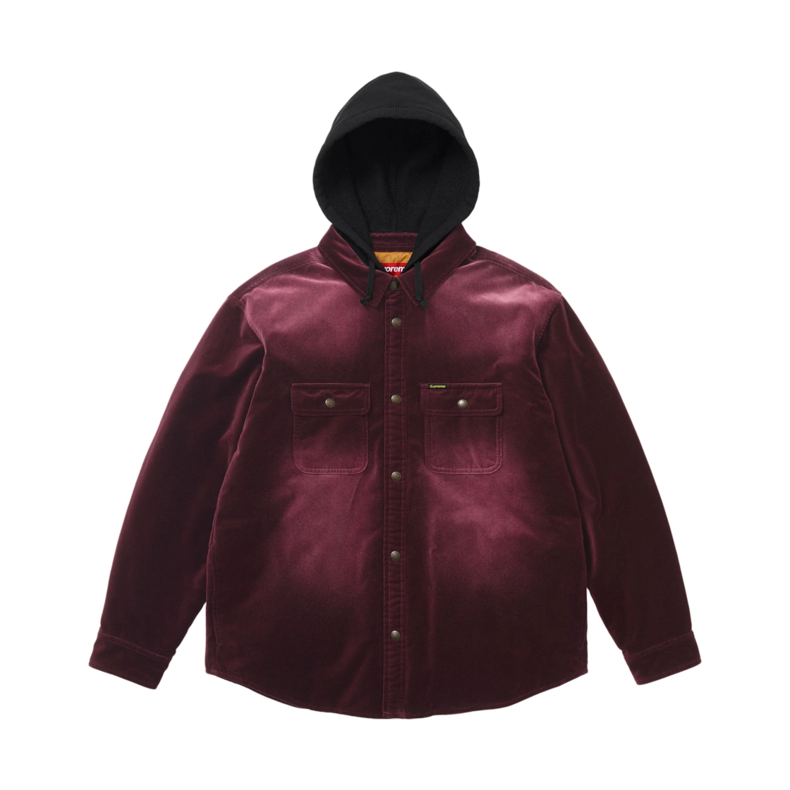- Supreme Quilted Lined Hooded Velvet Snap Shirt Plum - 26FW