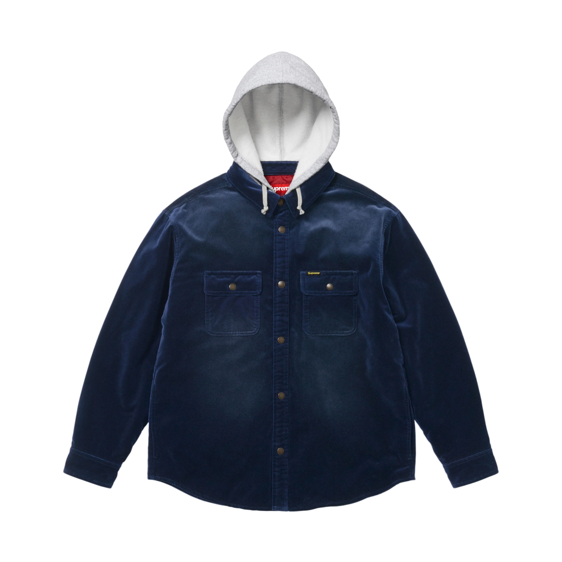 - Supreme Quilted Lined Hooded Velvet Snap Shirt Navy - 26FW