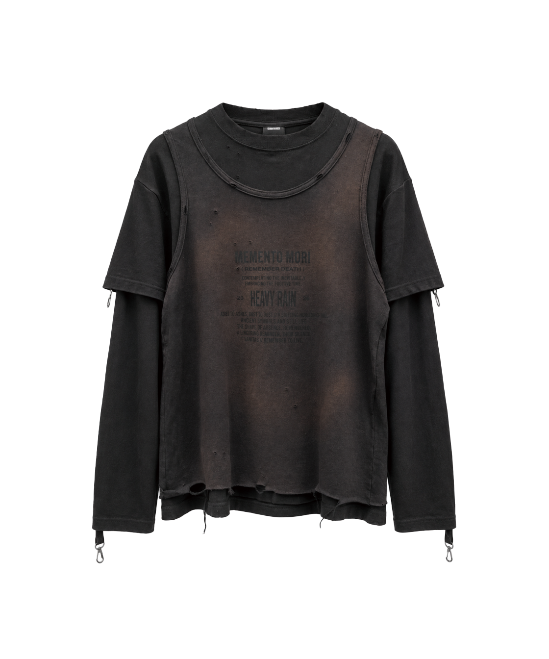 26H-T009 HEAVY RAIN Vintage Process Strap Detail Layered Sleeve Black