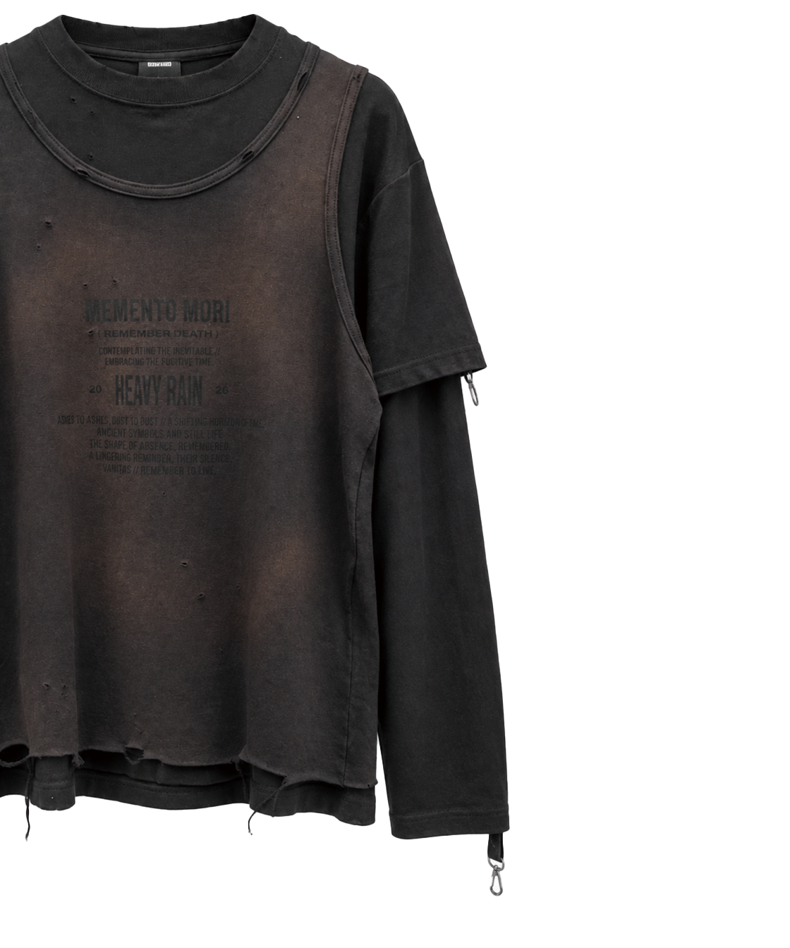헤비레인 빈티지 프로세스 스트랩 디테일 레이어드 슬리브 블랙(HEAVY RAIN Vintage Process Strap Detail Layered Sleeve Black) - 4