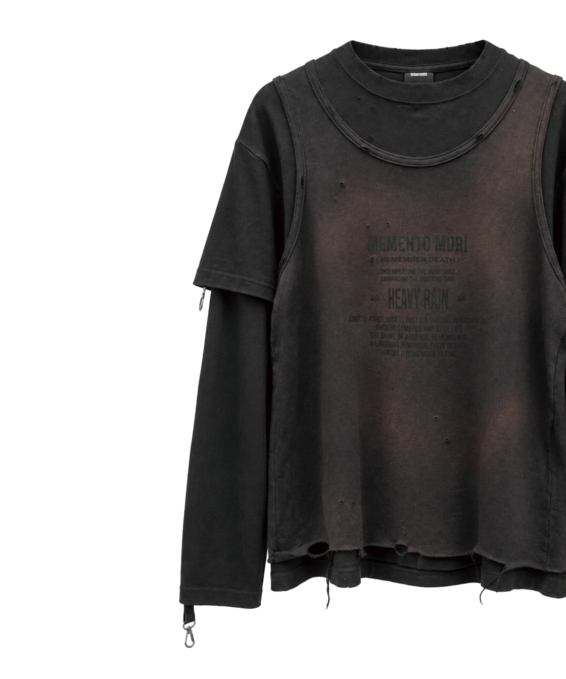 헤비레인 빈티지 프로세스 스트랩 디테일 레이어드 슬리브 블랙(HEAVY RAIN Vintage Process Strap Detail Layered Sleeve Black) - 3