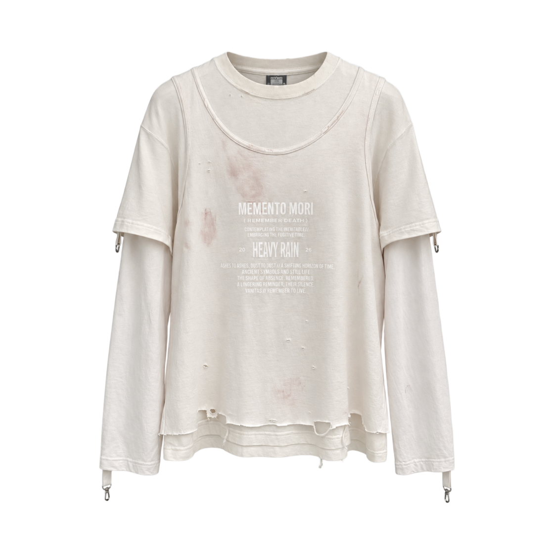 26H-T009 HEAVY RAIN Vintage Process Strap Detail Layered Sleeve Cream