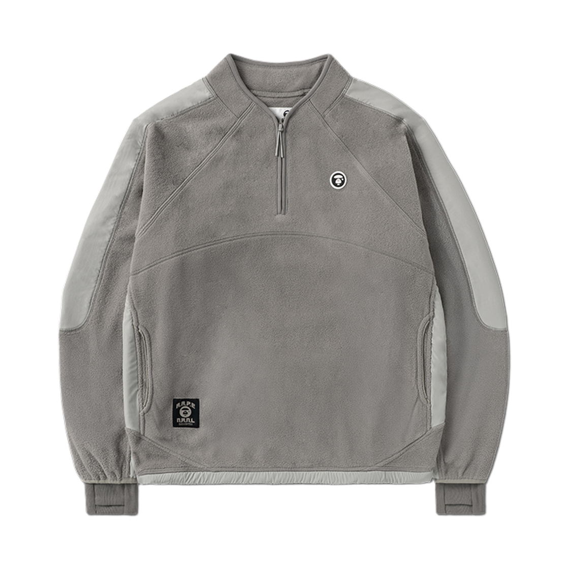 노매뉴얼 x 에이프 플리스 하프 집업 샌드 그레이(NOMANUAL x Aape Fleece Half Zip-Up Sand Gray)