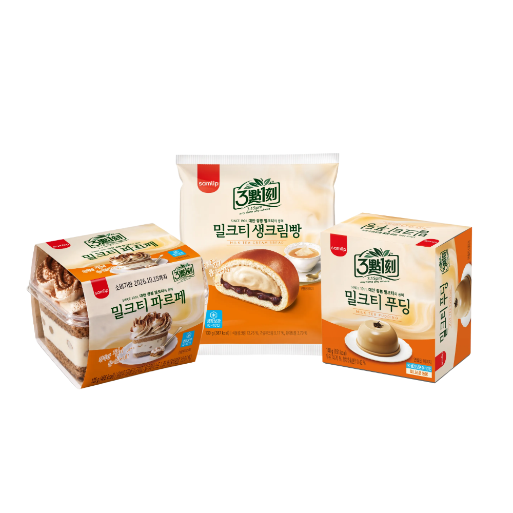 삼립 3시15분 밀크티 냉장 디저트 3종 세트 6봉(Samlip 3:15 Milk Tea Refrigerated Dessert 3-Piece Set, 6 Packs)