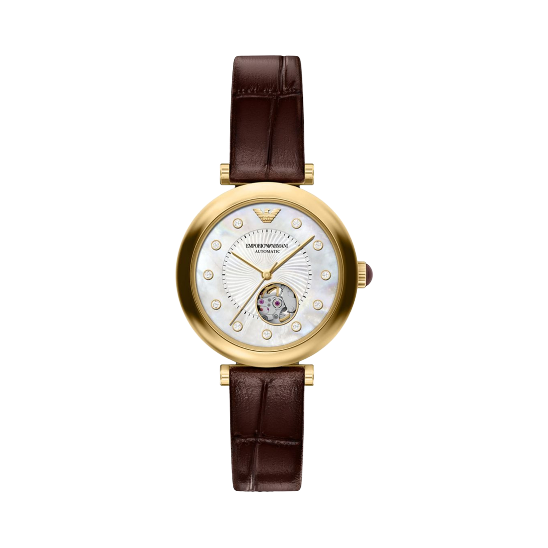 AR60097 (W) Emporio Armani Archelia Automatic Three-Hand 34mm Stainless Steel Leather Mother Of Pearl Burgundy