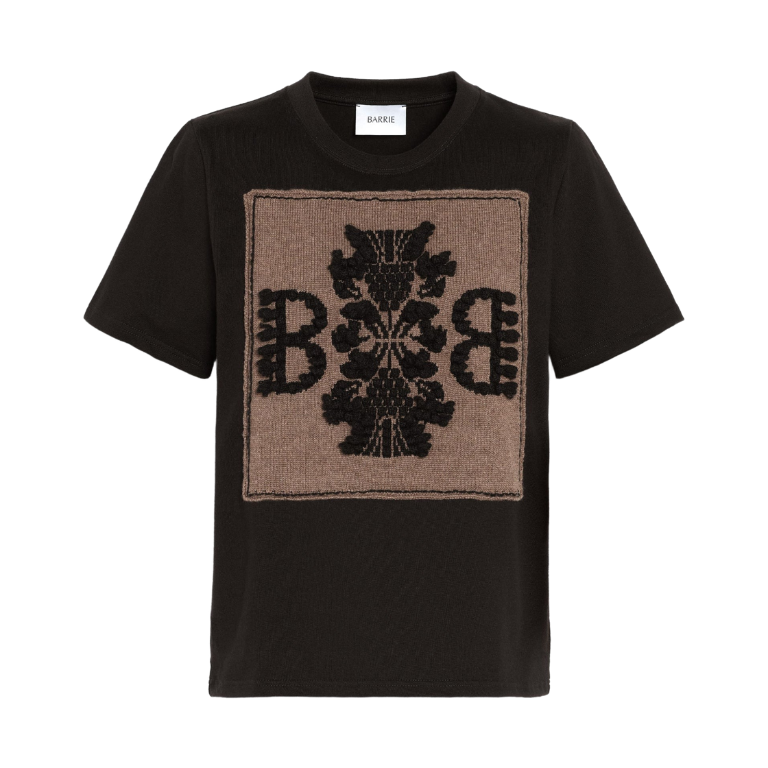 (W) 배리 캐시미어 B 로고 패치 티셔츠 브라운 블랙((W) Barrie Cashmere B Logo Patch T-Shirt Brown Black)