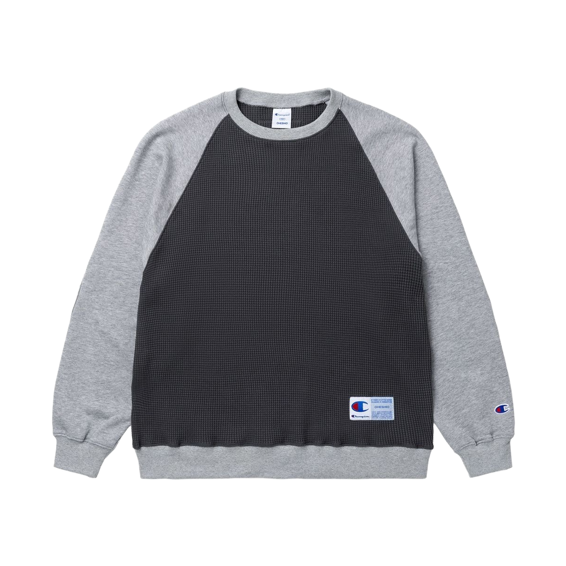 CHFTK9X04CH (W) Champion x Ohesio Waffle Raglan Color Block Sweatshirt Charcoal