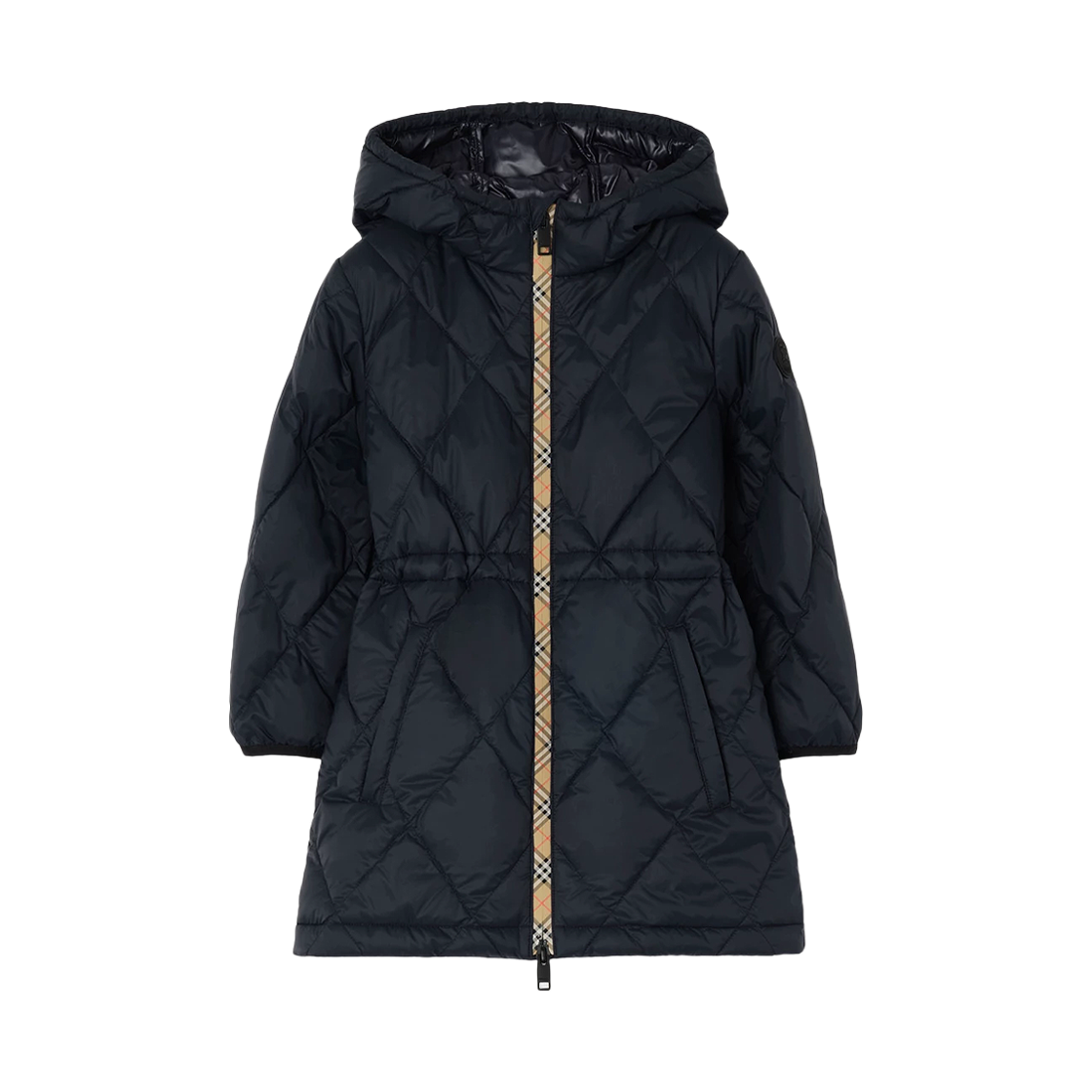 8126238 A1222 12-14Y [15% 쿠폰] Burberry Women's Check Tape Quilted Hooded Jacket Navy
