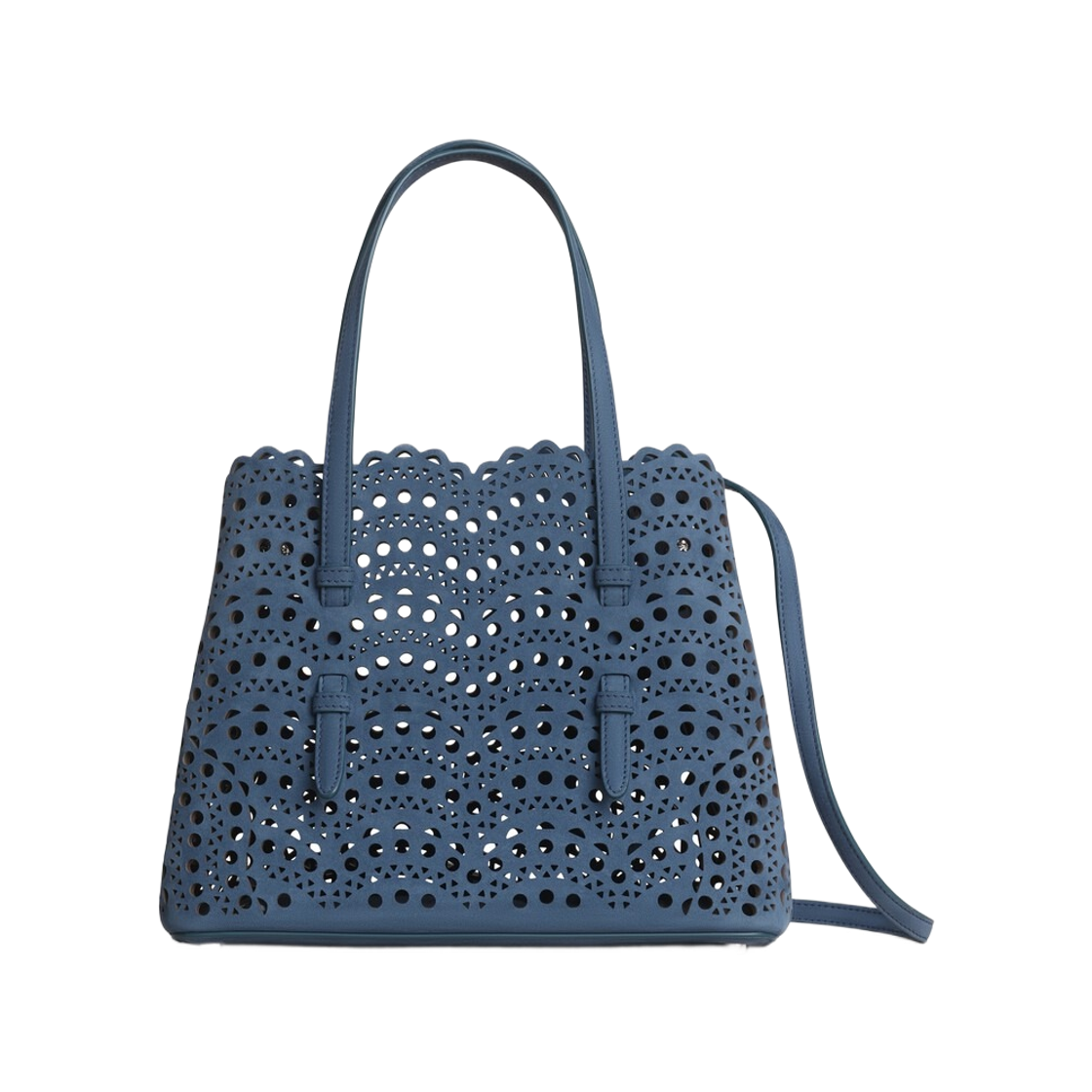AA1S06725CA322-U95 Alaia Mina 25 Bag in Perforated Vienne Nubuck Blue