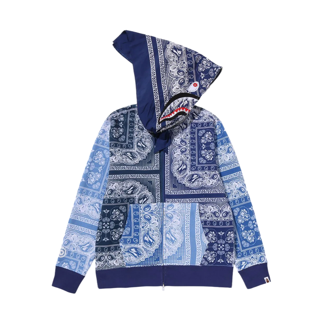 - BAPE Paisley Pattern Shark Full Zip Hoodie Navy