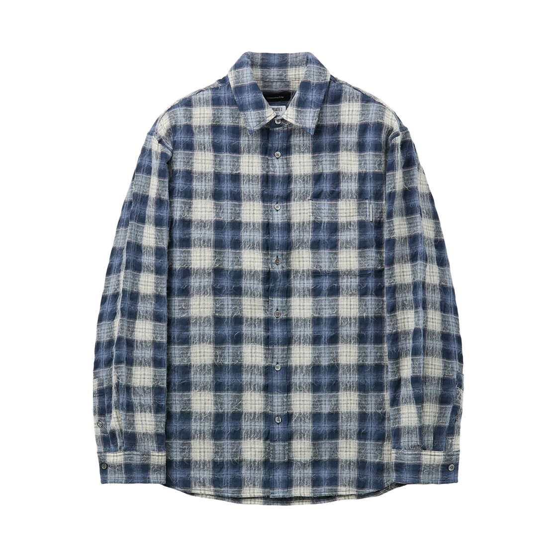 커스텀멜로우 루즈핏 헤어리 체크 셔츠 블루(Customellow Loose-Fit Hairy Check Shirt Blue) - 1
