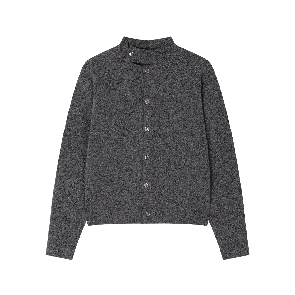 WVNS26316 Waviness Slit Mock Neck Cardigan Charcoal