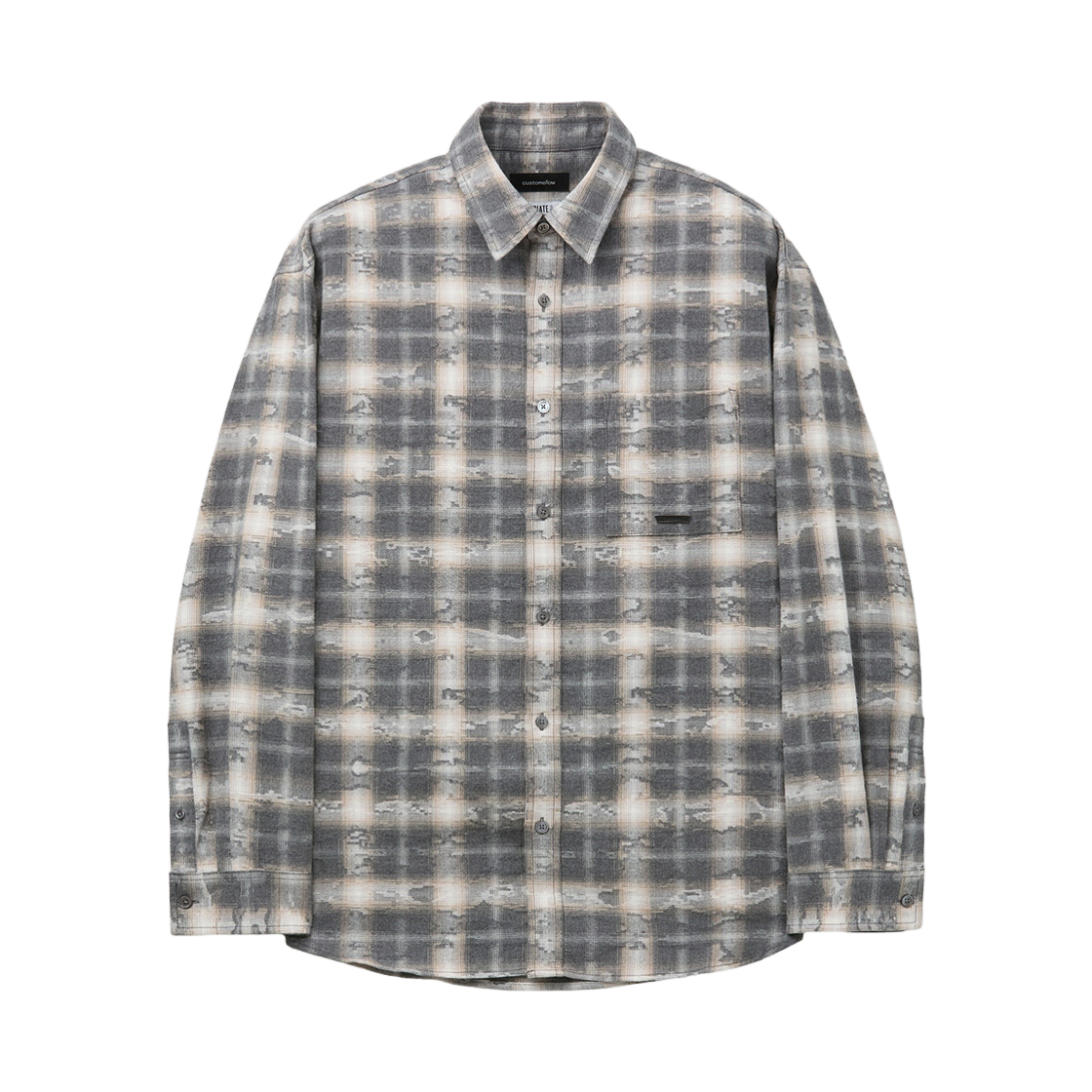 커스텀멜로우 오버핏 데미지 체크 셔츠 그레이(Customellow Oversized Distressed Check Shirt Gray)