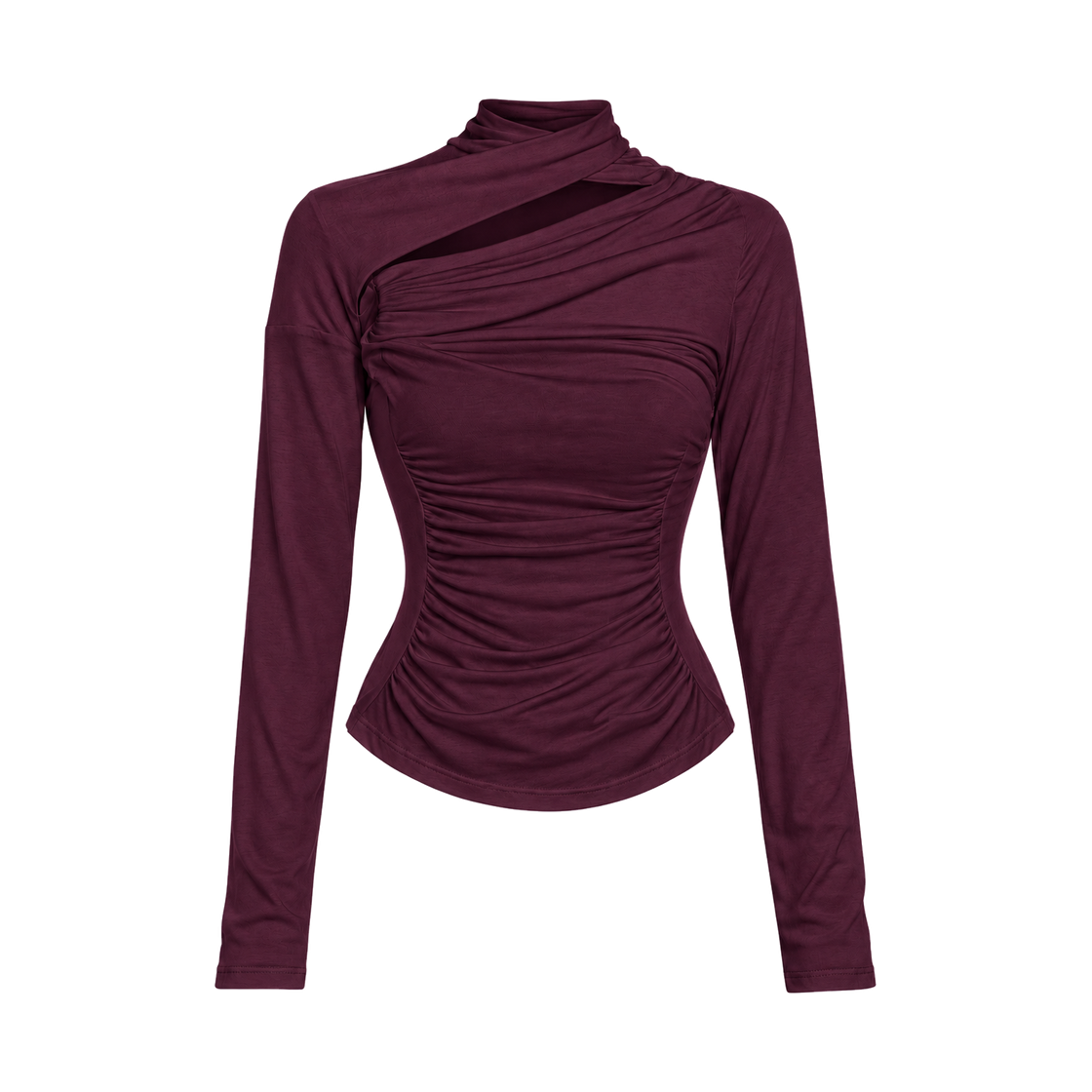 준수이 드레이프 스카프 탑 플럼(JUNSUI Draped Scarf Top Plum)