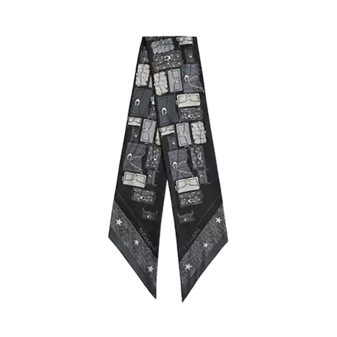 CGA38-BLC (W) Coach Stacked Tabby Star Print Silk Skinny Scarf Black Multi
