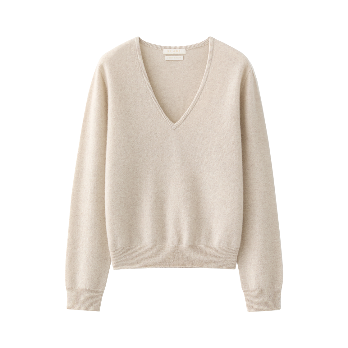 (W) 수아레 우먼 파인 캐시미어 100 홀가먼트 브이넥 니트 오트밀((W) Suare Women Fine Cashmere 100 Wholegarment V-Neck Knit Oatmeal) - 1