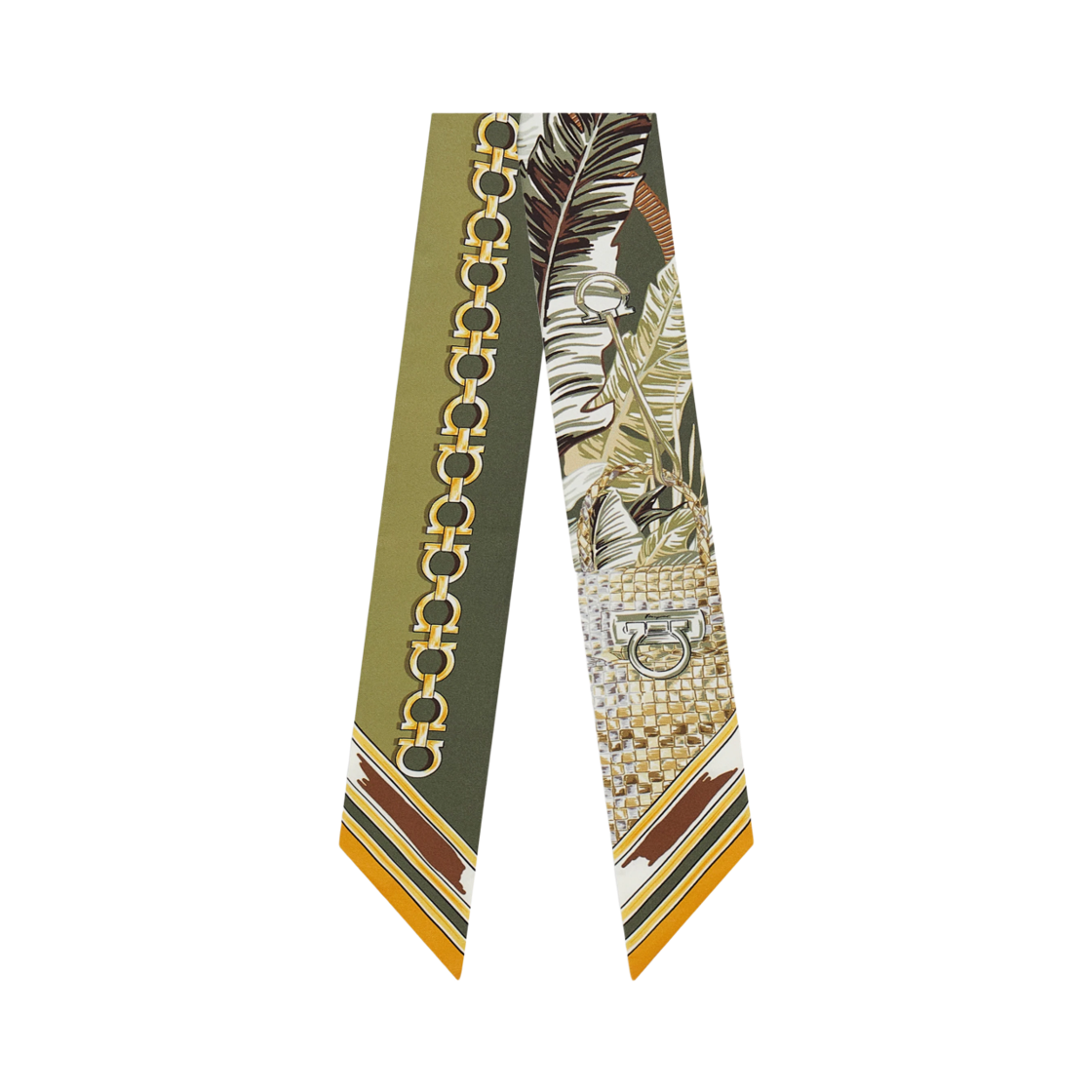 321280-796911 (W) Ferragamo Fellini Print Silk Bandeau Olive Green