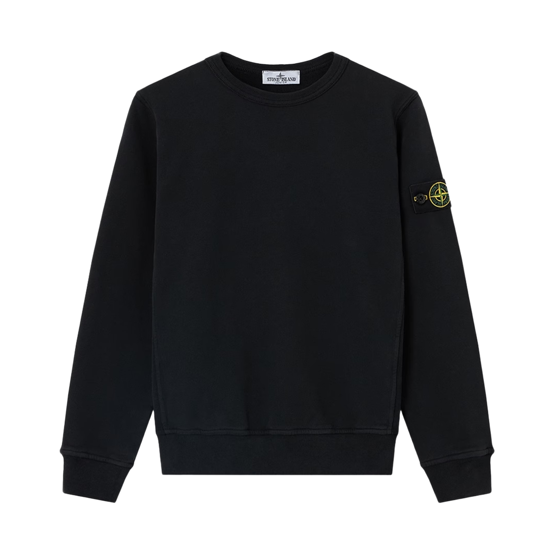 L2S166100001 S0A20 V0029 14Y [15% 쿠폰] (Kids) Stone Island 6100001 Brushed Organic Cotton Fleece Regular Fit Crewneck Sweatshirt with Ribbed Side Bands Black - 26FW