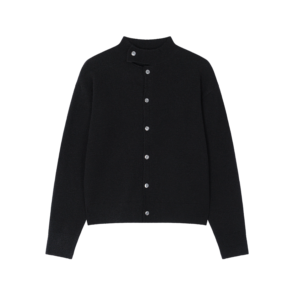 WVNS26317 Waviness Slit Mock Neck Cardigan Black