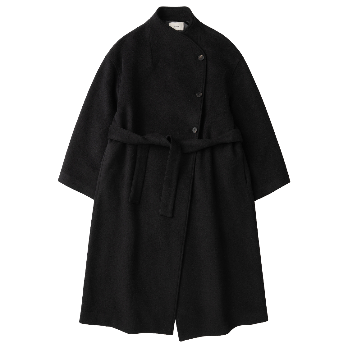 EFWOTAT058BLK aetoa Curve-Neck Long Coat Black