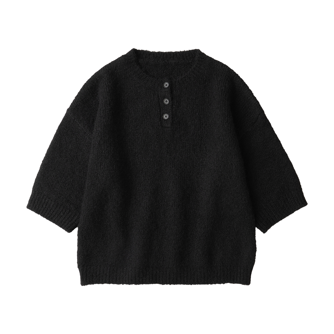 EFWKNAT068BLK aetoa Hairy 3/4 Sleeve Knit Black