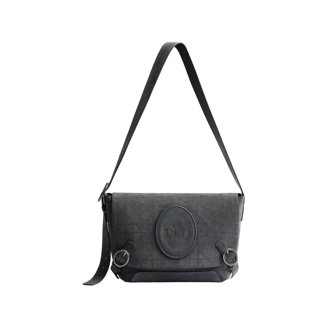 1MAME214OCM-H805 Dior Jet Medallion Flap Strap Bag Medium Cannage Suede Calfskin Gris Flanelle
