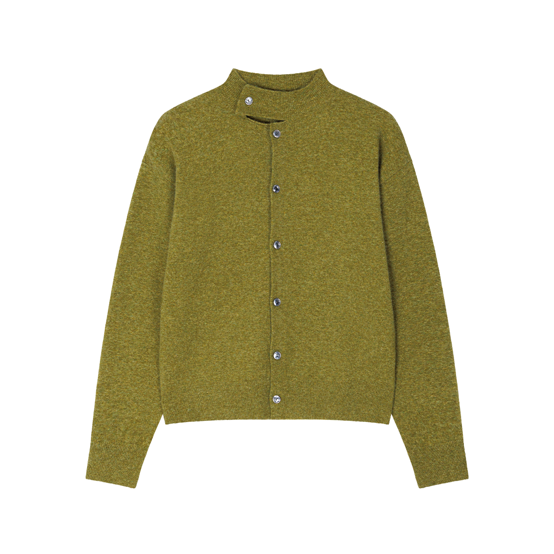 WVNS26314 Waviness Slit Mock Neck Cardigan Lime