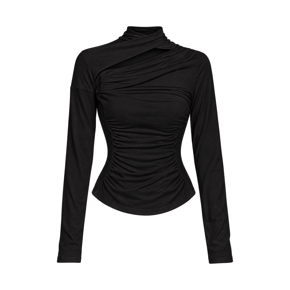 준수이 드레이프 스카프 탑 블랙(JUNSUI Draped Scarf Top Black)