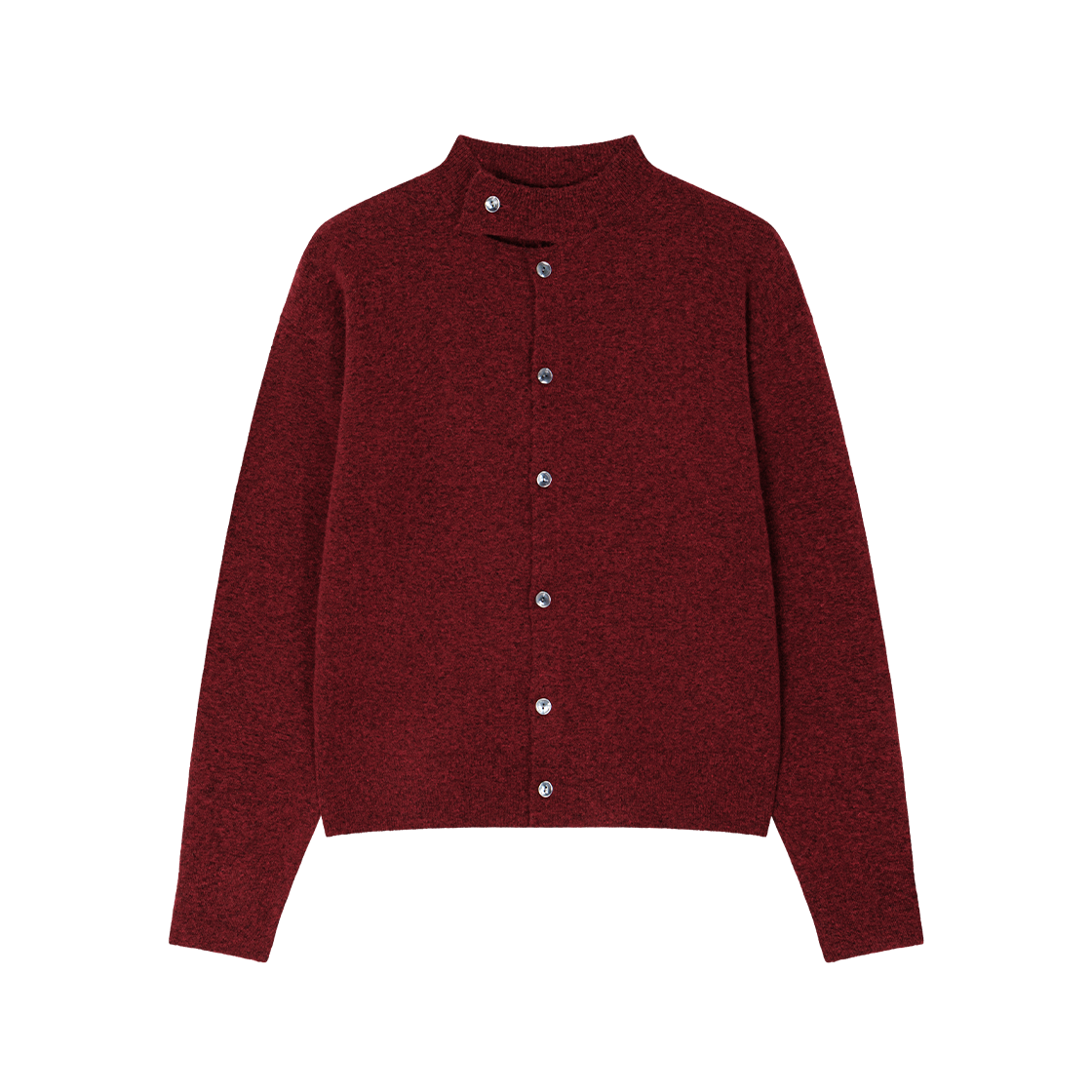 WVNS26315 Waviness Slit Mock Neck Cardigan Burgundy