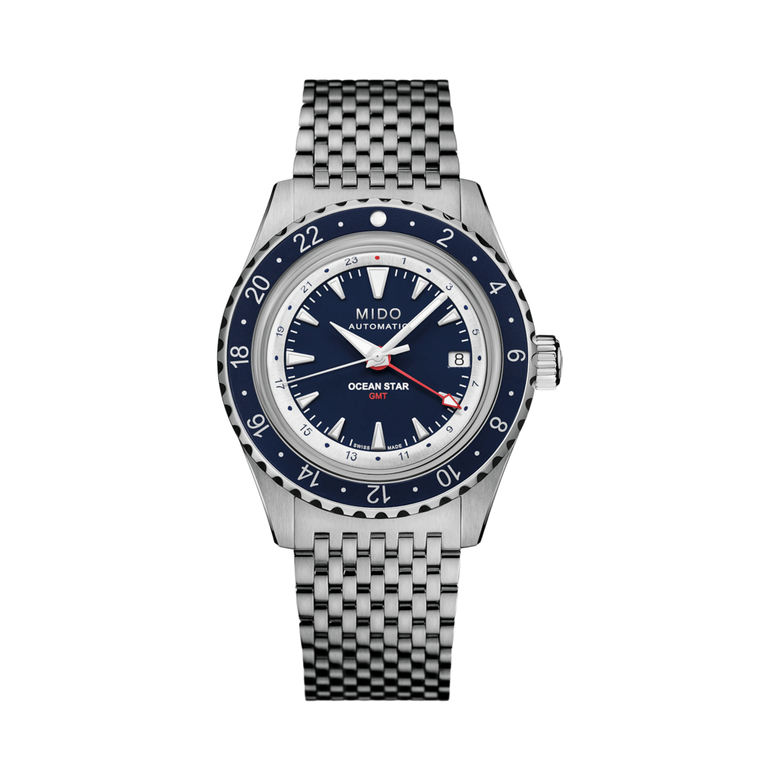 미도 오션 스타 GMT 오토매틱 40.5mm 스페셜 에디션 스테인리스 스틸 실버 블루(Mido Ocean Star GMT Automatic 40.5mm Special Edition Stainless Steel Silver Blue)