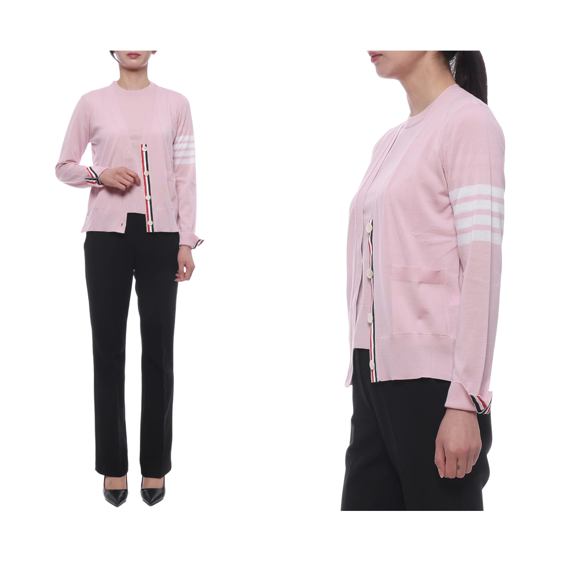 [15% 쿠폰] (W) 톰브라운 파인 메리노 울 사선 릴렉스드 핏 가디건 핑크([15% 쿠폰] (W) Thom Browne Fine Merino Wool 4-Bar Relaxed Fit Cardigan Pink) - 2