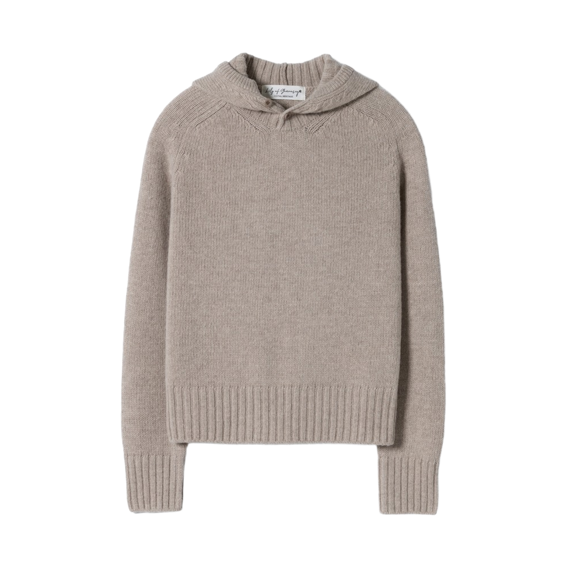 LY26CKN02-be Lily of Guernsey Air Wool Hooded Button Neck Knit Beige