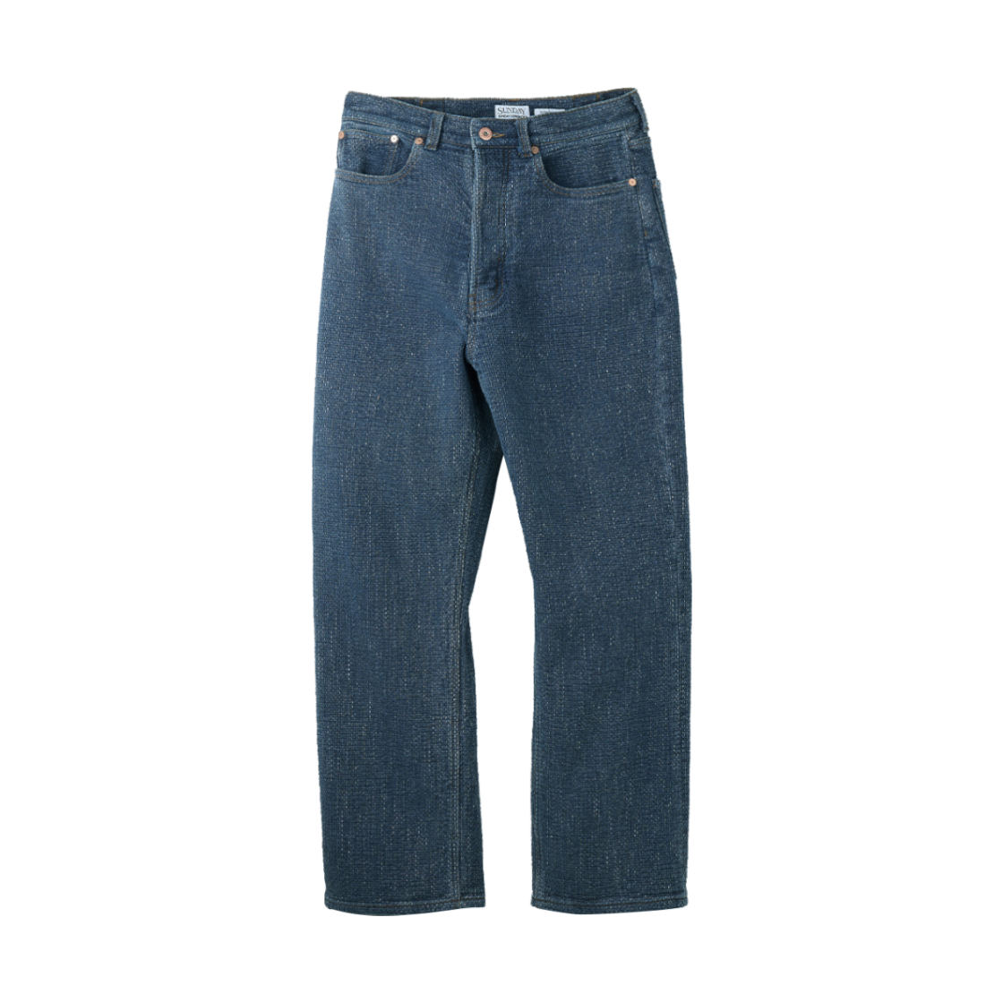 선데이세레머니 재패니즈 사시코 스트레이트 데님 팬츠 - 미드 블루(Sunday Ceremony Japanese Sashiko Straight Denim Pants - Mid Blue)