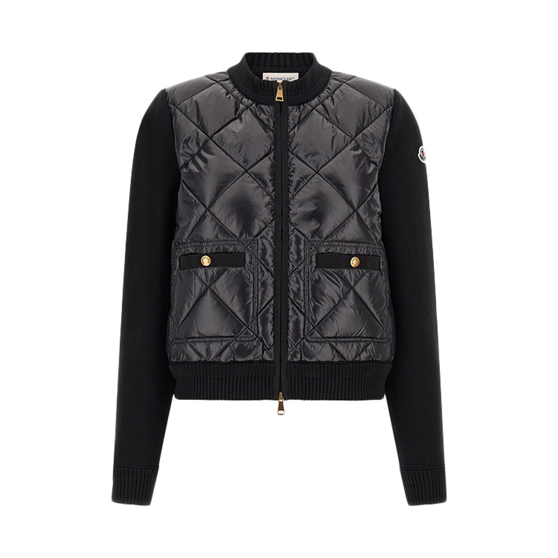 9B000 04 M1113 999 [15% 쿠폰] Moncler Logo Patch Knit Mix Diamond Lightweight Down Jacket Black - 26FW
