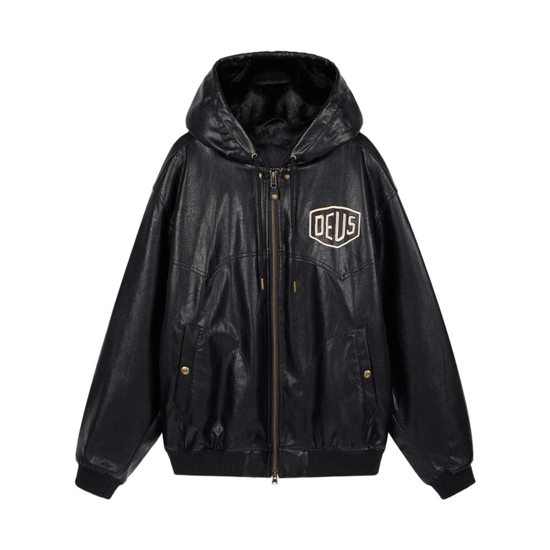 - Deus Ex Machina Faux Leather Backtype Fur Hoodie Jacket Black
