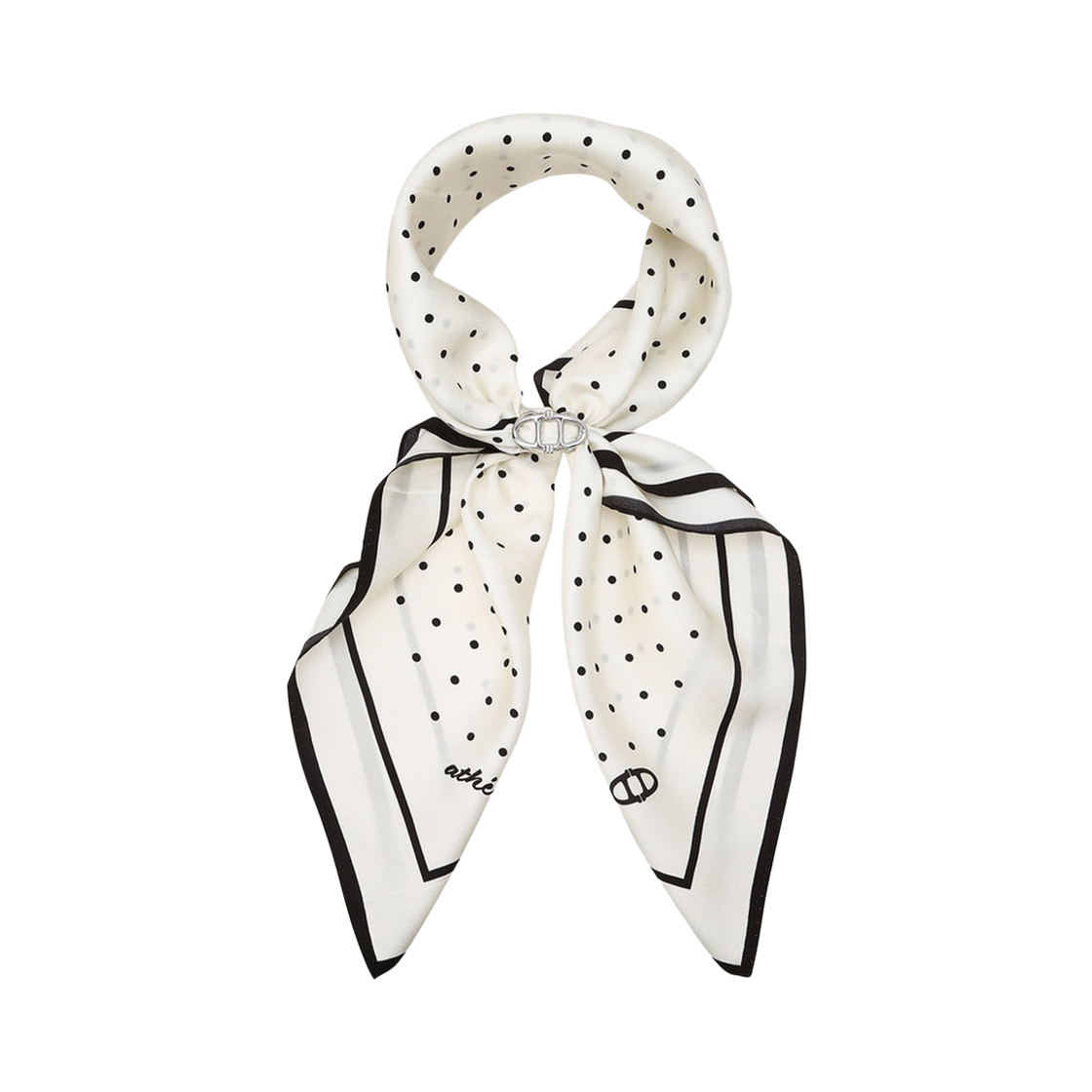 AASC6F990IV Athe Vanessabruno Acc [Blanc] Blanc Ivory Dot Square Silk Scarf With Ring Ivory