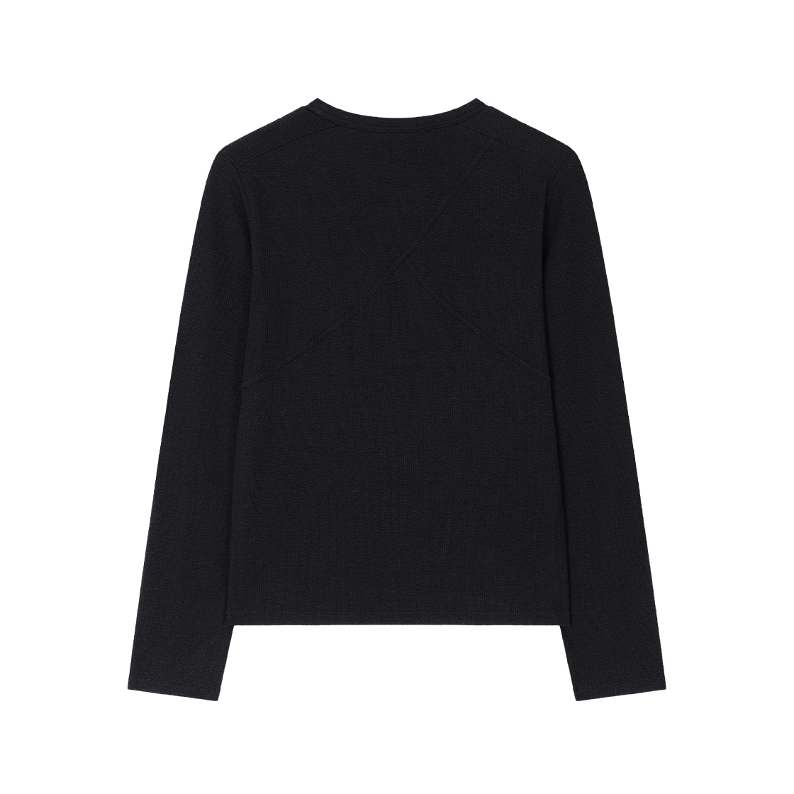웨이비니스 리브드 노치 넥 롱 슬리브 블랙(Waviness Ribbed Notch Neck Long Sleeve Black) - 2