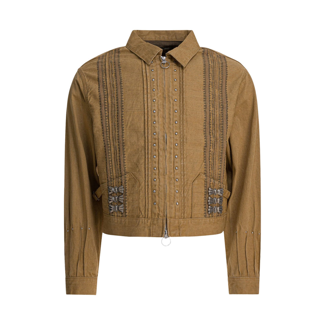K2503LJ077 Kapital 12 oz. Yagasuri Jacquard Denim Chimayo Drizzler Jacket Beige
