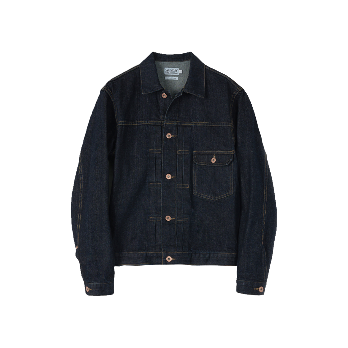 선데이세레머니 재패니즈 데님 타입1 트러커 자켓 - 로우 인디고(Sunday Ceremony Japanese Denim Type-1 Trucker Jacket - Raw Indigo) - 1