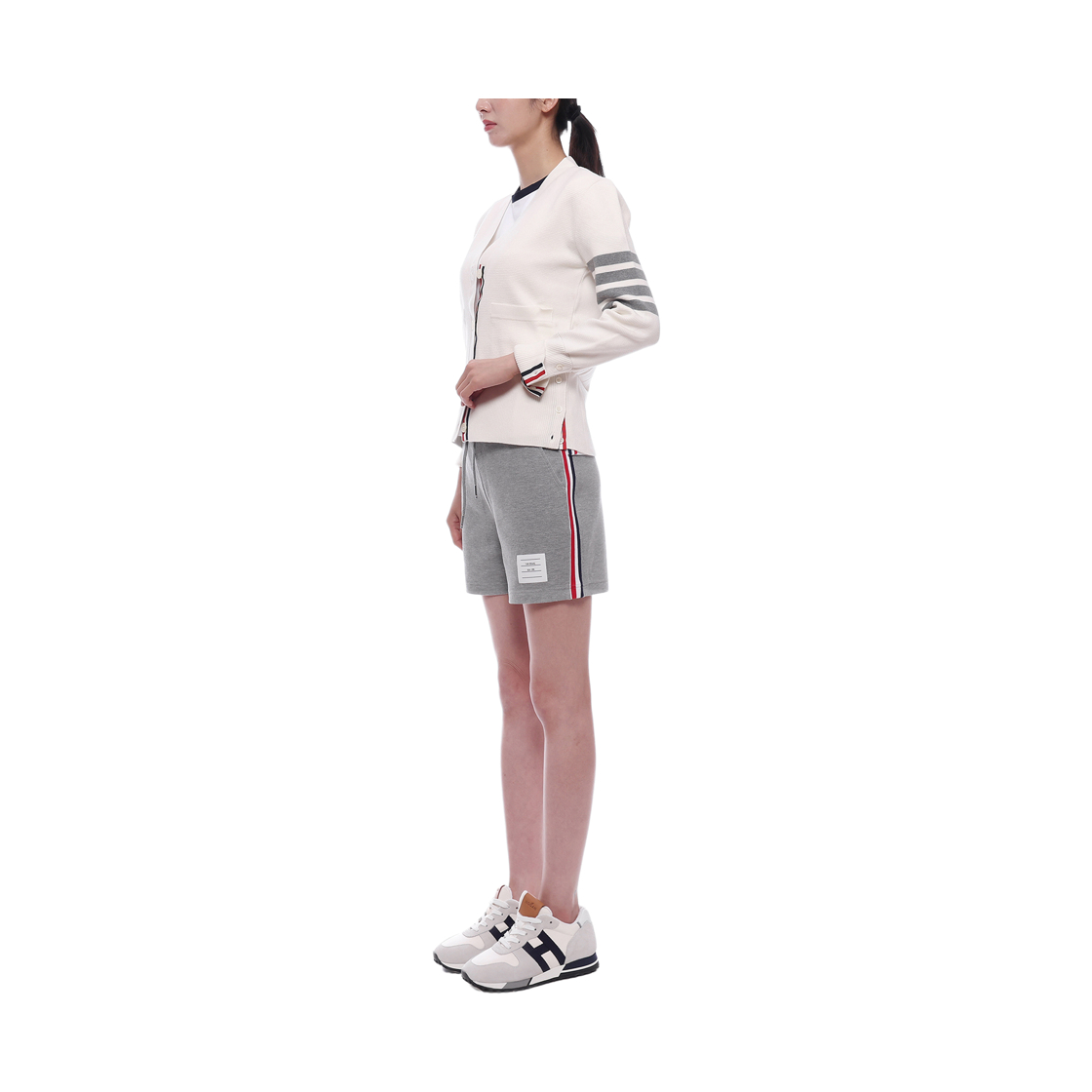 [15% 쿠폰] (W) 톰브라운 코튼 크레이프 밀라노 스티치 사선 가디건 화이트([15% 쿠폰] (W) Thom Browne Cotton Crepe Milano Stitch 4-Bar Cardigan White) - 4