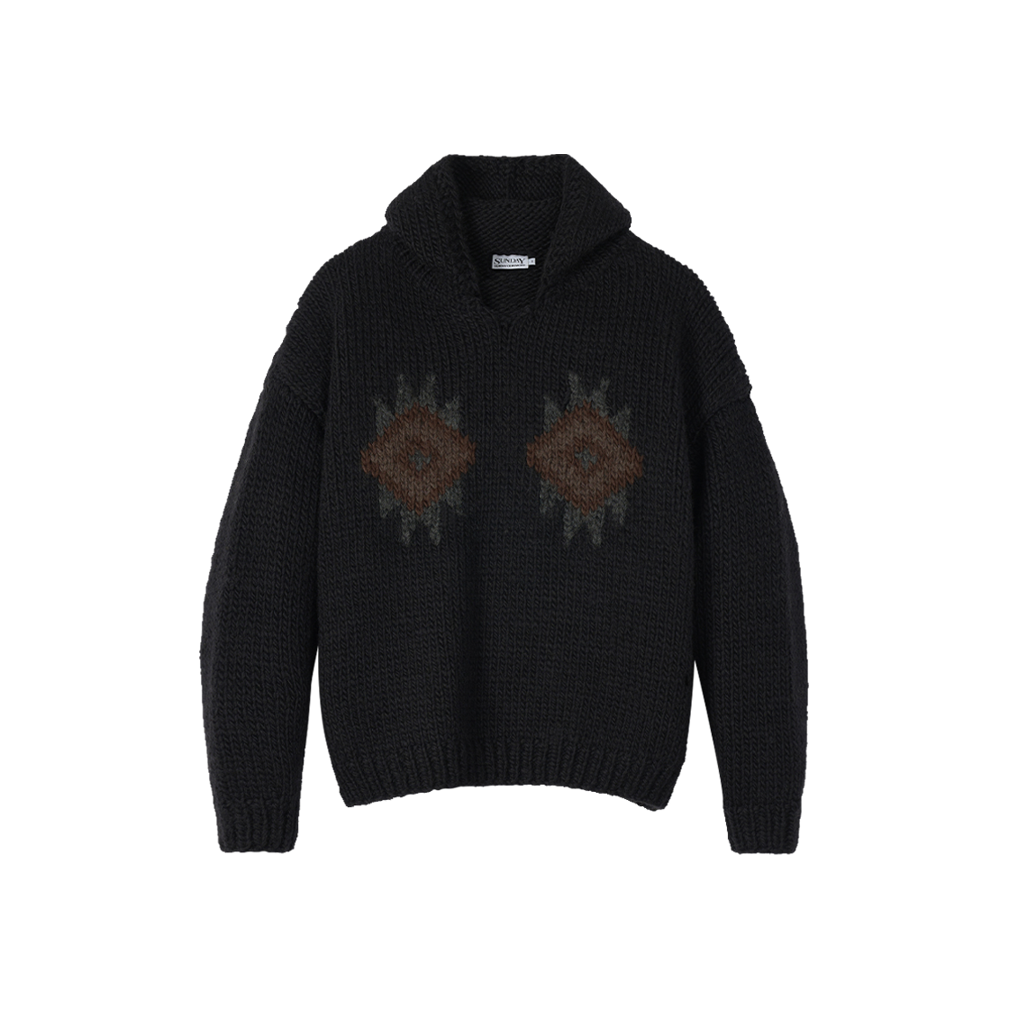 선데이세레머니 네이티브 울 핸드 니트 후디 - 블랙(Sunday Ceremony Native Wool Hand Knit Hoodie - Black)
