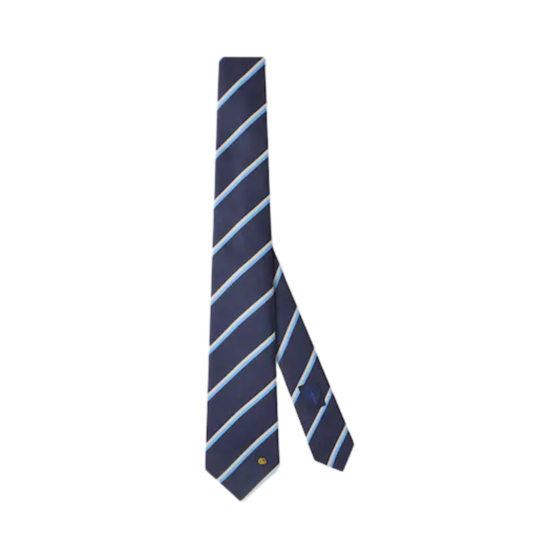 A006WX-4E009-4269 Gucci Striped Double G Silk Jacquard Tie Blue