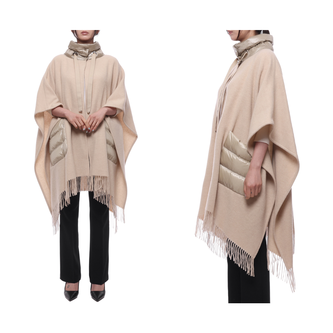 [15% 쿠폰] (W) 에르노 퀼티드 포켓 판초 베이지([15% 쿠폰] (W) Herno Poncho with Quilted Pockets Beige) - 2