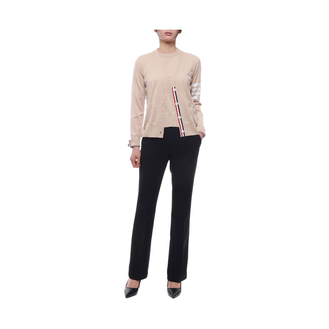 [15% 쿠폰] (W) 톰브라운 파인 메리노 울 사선 릴렉스드 핏 가디건 베이지([15% 쿠폰] (W) Thom Browne Fine Merino Wool 4-Bar Relaxed Fit Cardigan Beige) - 3