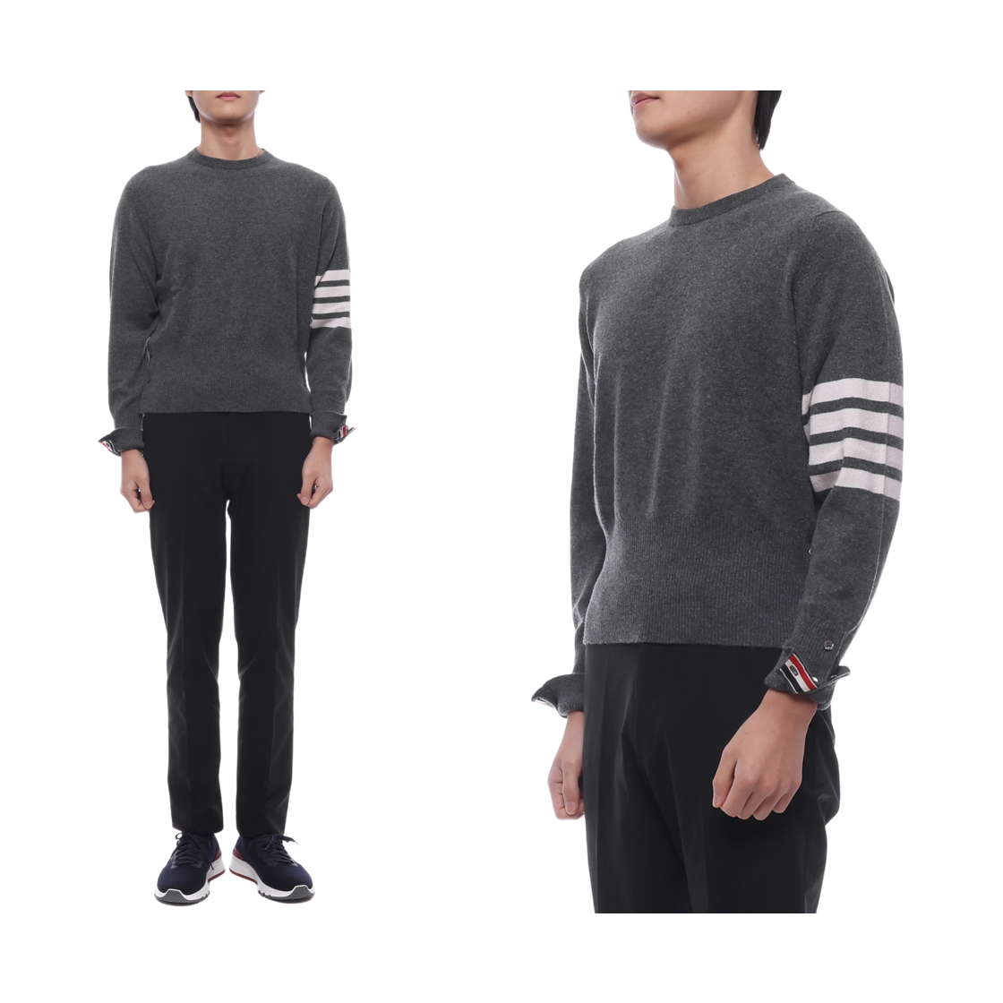 [15% 쿠폰] 톰브라운 사선 캐시미어 크루넥 니트 미디움 그레이([15% 쿠폰] Thom Browne 4-Bar Cashmere Crewneck Knit Medium Grey) - 2
