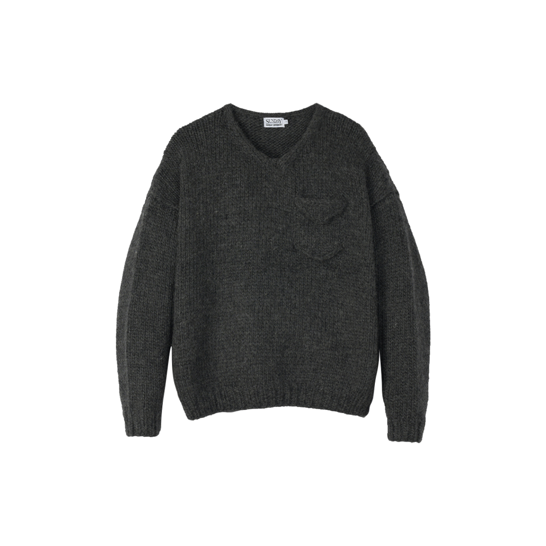 SC26AK-04 Sunday Ceremony Wool Hand Knit V-Neck Pullover - Charcoal